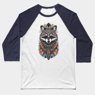 Raccoon Spirit Animal Geometric and Linework Design Baseball T-Shirt